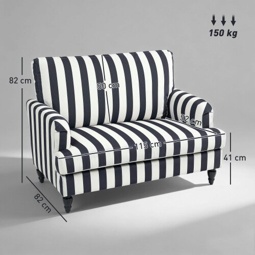 Wyld Haus Yosefi Black And White Velvet Cuddle Accent Sofa Stripe Design