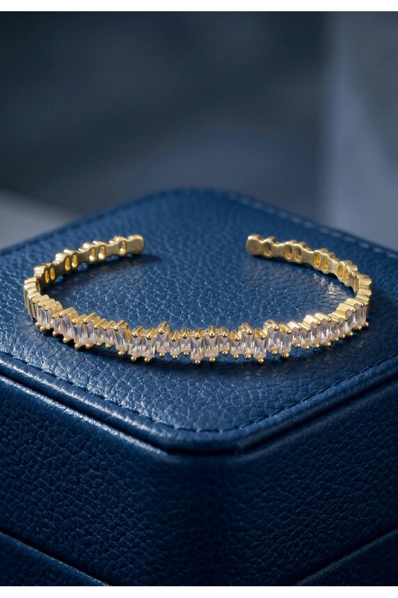 Latelita Baguette Ice Cuff Bangle Gold White