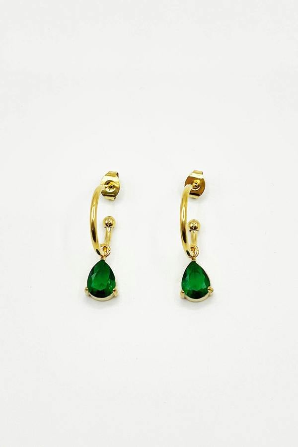 SVNX Rhinestone Teardrop Earrings in Green - Gift Boxed