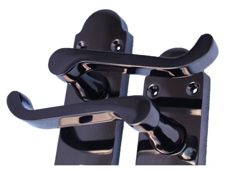 EDH Door Hardware Black Nickel Epsom Victorian Scroll on Shaped Back Plate Lock Door Handle 1 Pair