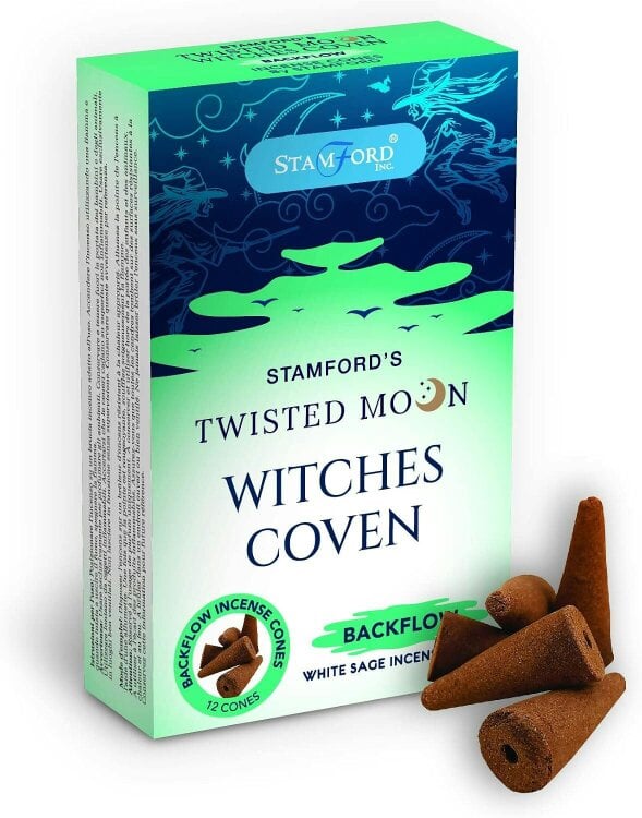 Stamford Twisted Moon Witches Coven White Sage Backflow Incense Cones, 144 cones