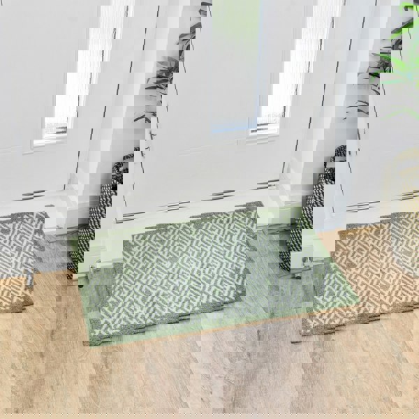 JVL Mega Mat Machine Washable Entrance Runner and Doormat Set, Green Geo