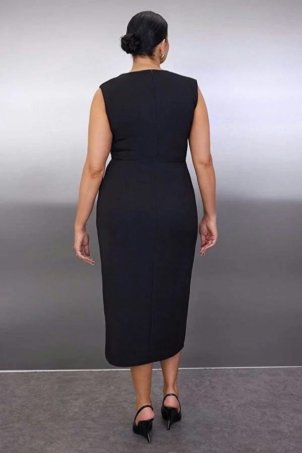 WOVCOR Belted Accessory Detail Midi Woven Dress