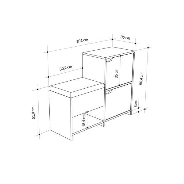 Decortie Modern Haven Shoe Bench Rack White 101.5(W) Organiser Hallway 2 Cupboard Storage Cabinet 1 Open Shelf Fabric Seat