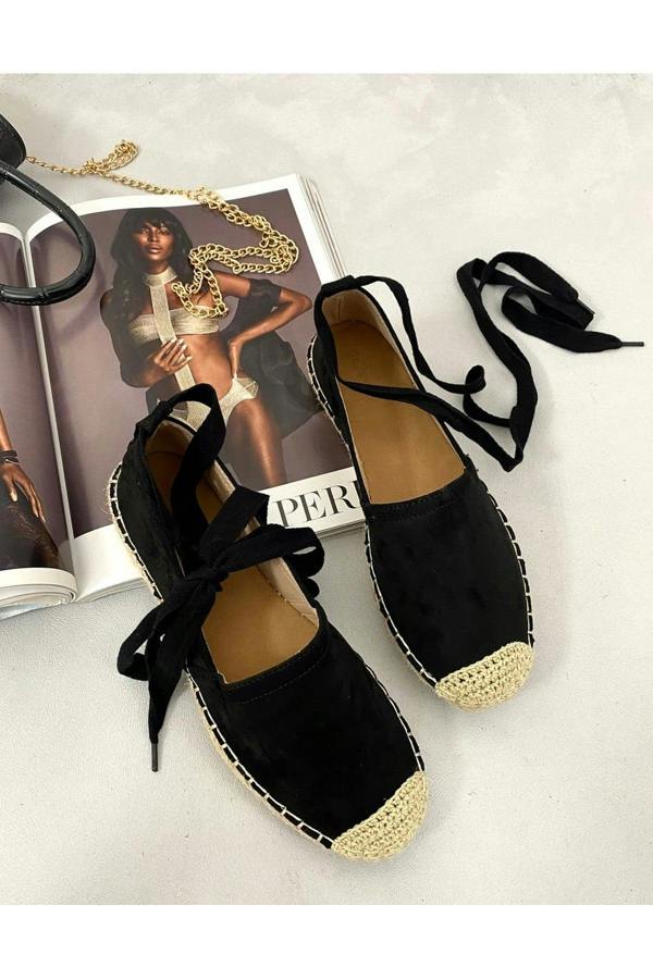 Zoey Tie Leg Espadrille Sandals - Black