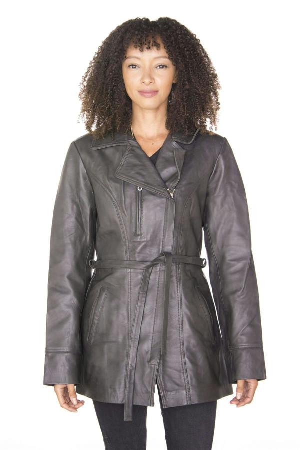 Infinity Leather Womens Leather Long Biker Jacket-Muscat