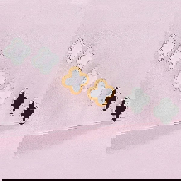 Say It With Clover Earrings - Stainless Steel (Gold Plated & Faux Pearl)