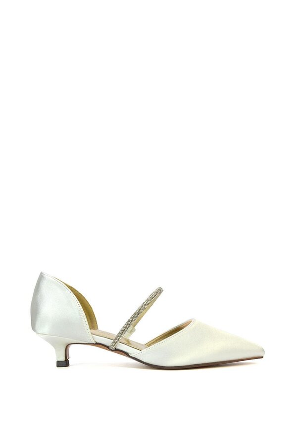 XY LONDON Diamante Strap Kitten Heel Pointed Toe Court Shoes - Ivory