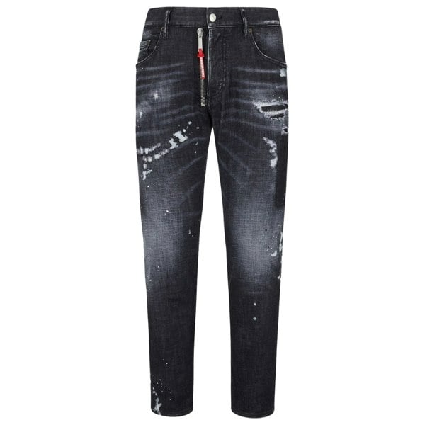Dsquared2 Skater Jean Ripped Thighs Paint Splatter Black Wash Jeans