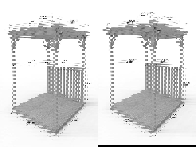 Arbor Garden Solutions Square Pergola And Decking Kit With One Side Balustrade