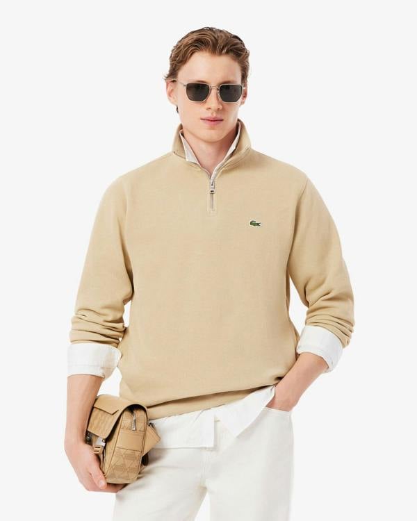 Lacoste Zippered Stand-Up Collar Cotton Sweatshirt - Millet 8XF