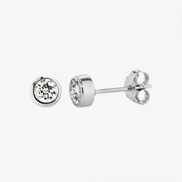 T. H. Baker Silver 5mm Cubic Zirconia Round Rollover Stud Earrings 8-57-7769