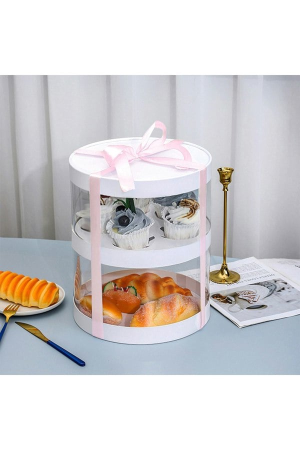 Living and Home 8-Inch Double-Layer Transparent Ribbon Packaging Box