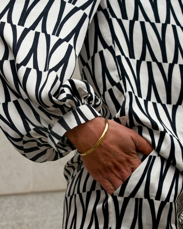 Antonia York The Pippa Blouse | Black & Cream Abstract Print Silky Bow Blouse