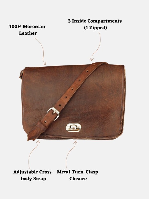 Berber Leather The Kenitra Cross-Body Bag in Dark Brown
