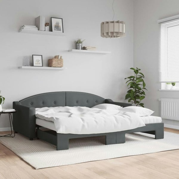 Berkfield Daybed with Trundle and Mattresses Dark Grey 90x190 cm Fabric