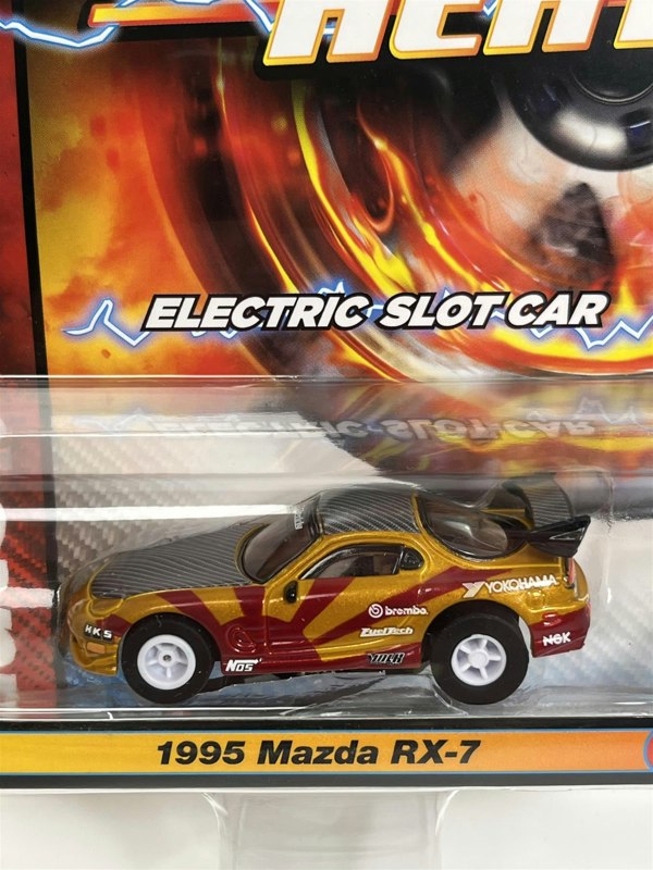 Auto World Slot Cars 1995 Mazda RX-7 Gold Red HO Scale Slot Car X Traction Auto World SC378-2