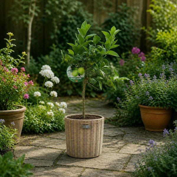 Citrus Lime Tree in Rustic Bucket - Hardy Fruit Tree for Homegrown Limes - Kubo Basket