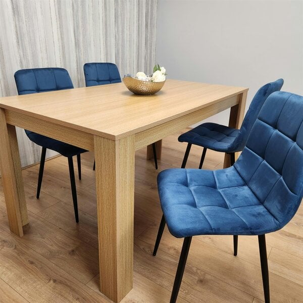 Kosy Koala Dining Set of 4 Dining Table and 4 Blue Velvet Chairs Dining Room Furniture
