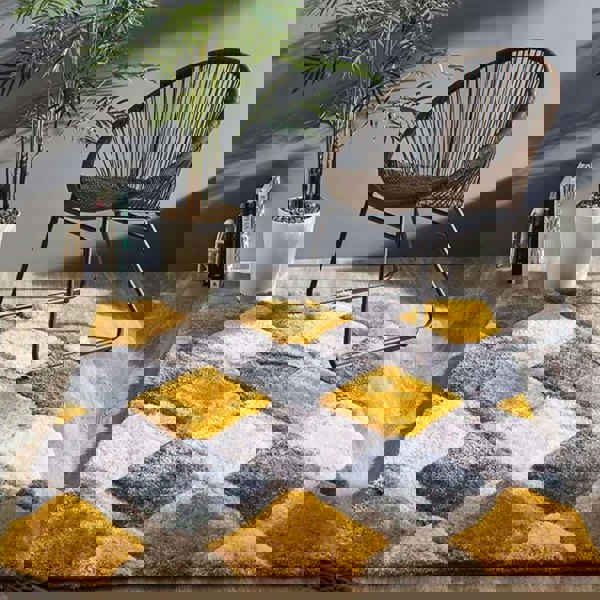 3D Ochre Geometric Shaggy Rug | Stunning Design | The Rugs