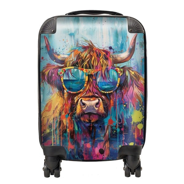 Warren Reed Splashart Highland Cow With Glasses Suitcase