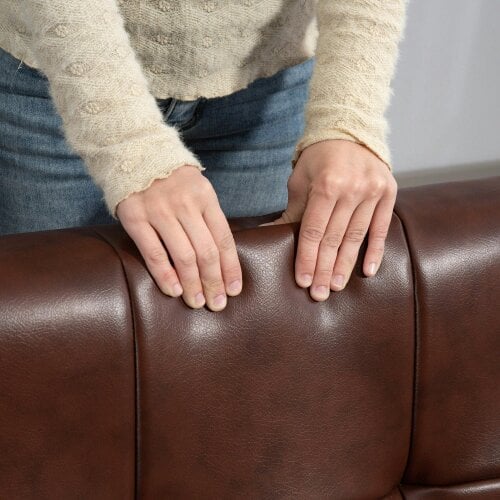 Wyld Haus Kara Faux Leather Brown Compact 2 Seater Sofa With Tufted Back