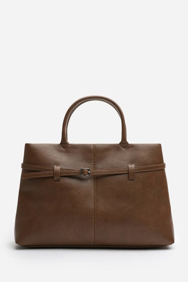 Where's That From Flores Luxury Structured Leather Tote Bag in Tan