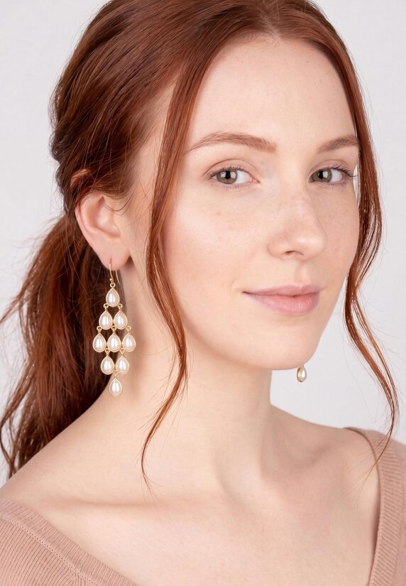 Latelita Erviola Gemstone Cascade Earrings Gold Pearl
