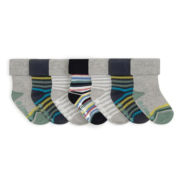 Little Sock Co. Non-Slip Stay On Baby and Toddler Socks  - 7 Pack in Blue Stripe