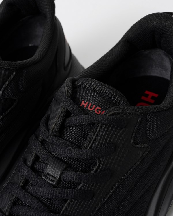 HUGO Leon Mens Logo-counter trainers with canvas-effect fabric - Black 006