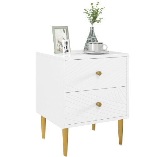 Wyld Haus Dina White And Gold 2 Drawer Elegant Bedside Table