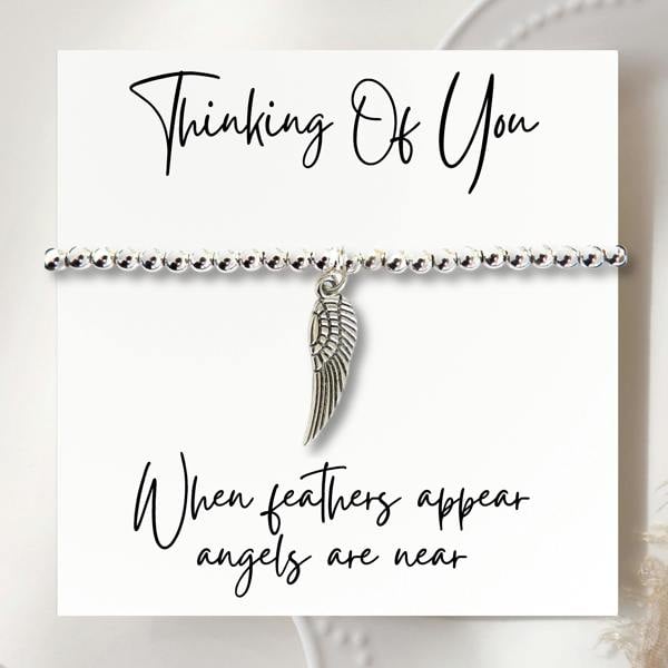 Aye Do Gifts Angel Feather Silver Beaded Bracelet & Card