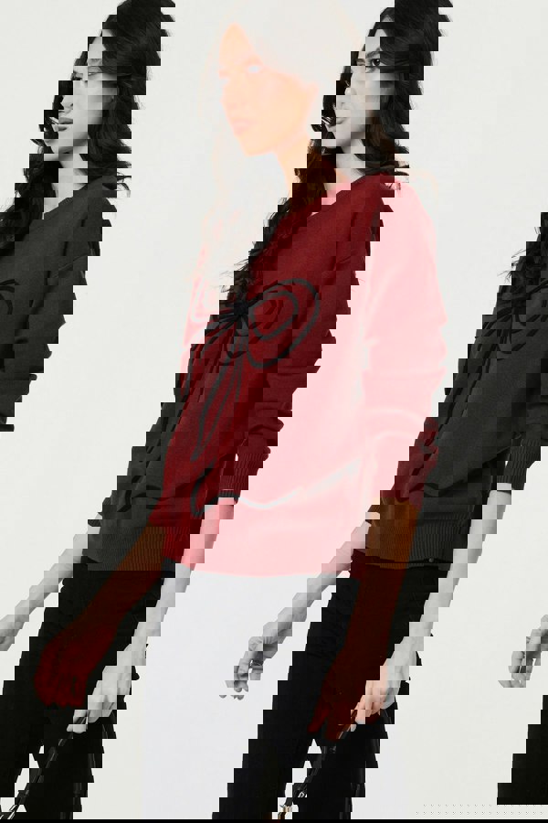 Burgundy | Bow Embellished Drop Shoulder Knit Jumper