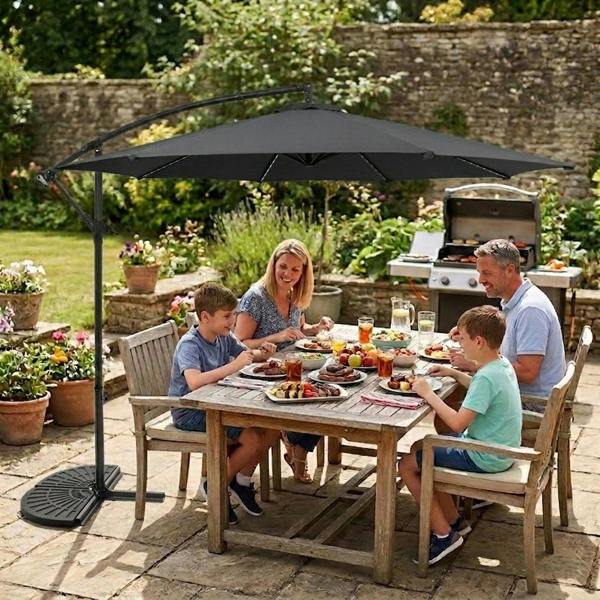 Jardi LED Cantilever Parasol 3m With Half Fan Base – Grey