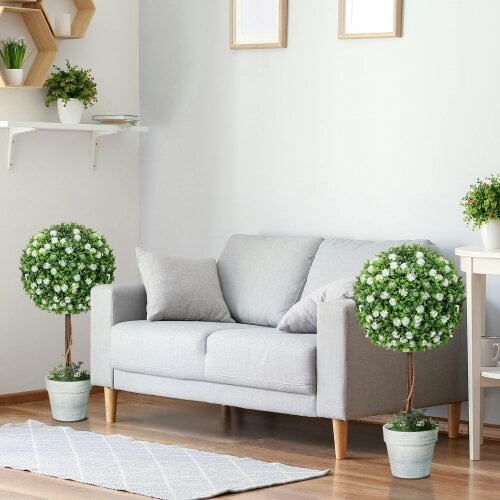 Wyld Haus Rahafi Set Of 2 Artificial Rose Flower Topiary Ball Trees In Pots H8 60cm White