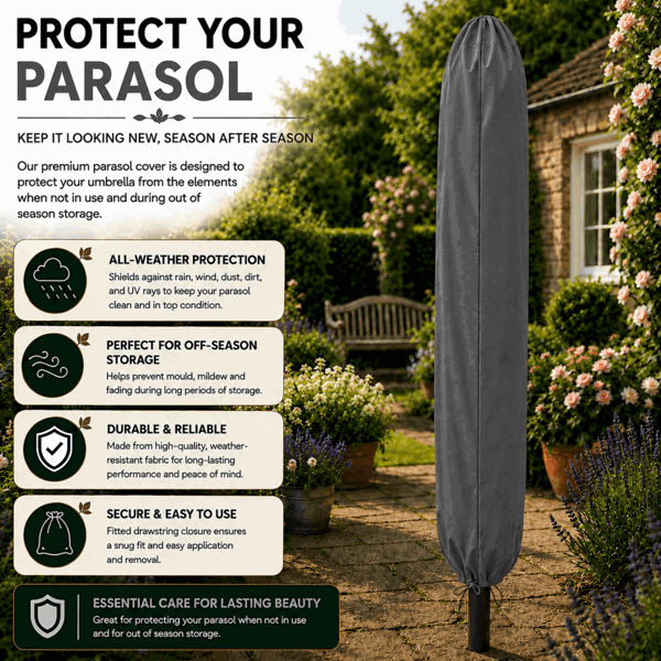 GlamHaus Tilting Garden Parasol Table Umbrella 2.7M with Crank Handle, UV40 Protection, Free Protection Cover - Dark Grey