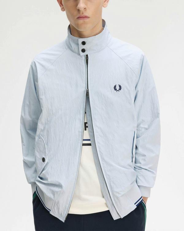 Fred Perry Mens Crinkle Harrington Jacket - Dusky Blue 28A | CHO | Designer Mens Jackets