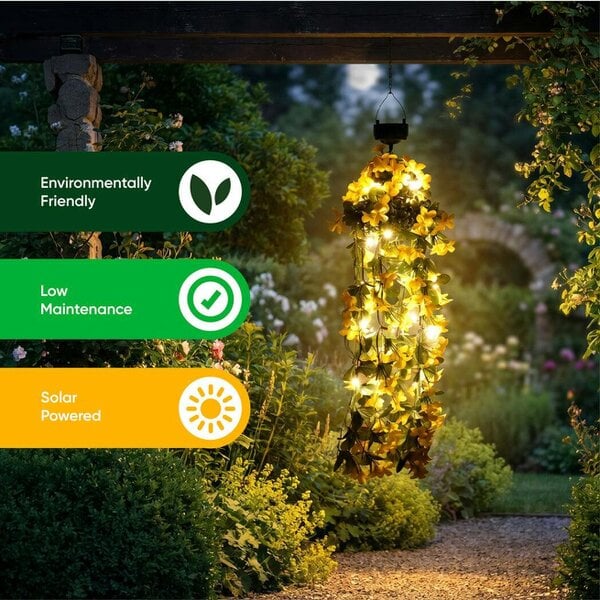 Gardenwize Solar Hanging Primrose Flower Lights – Yellow 30 LED Garden Lights