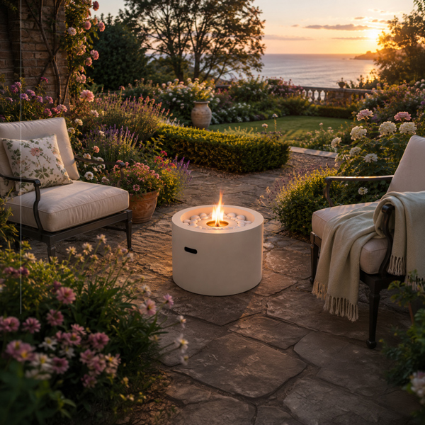 BIOFireplacesGMT Freestanding Bio Fireplace Moon White Matt Ventless