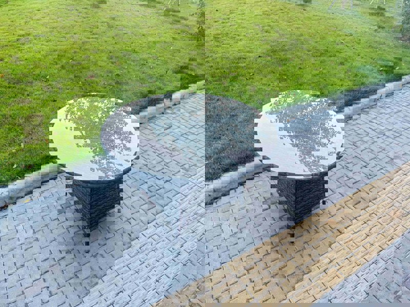 Fimous 7-Piece PE Rattan Garden Furniture 6 Seater Garden Big Round Table and Chairs for Patio Dark Grey Mixed