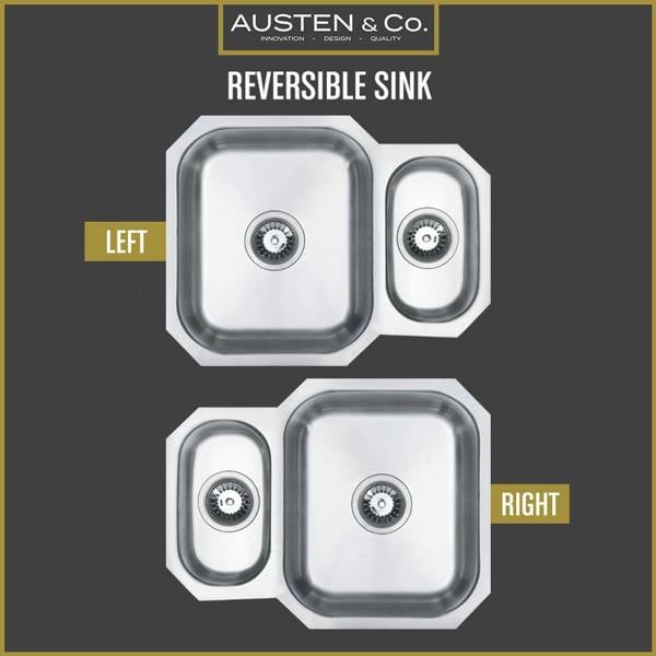Austen & Co. Milano Stainless Steel Undermount Reversible 1.5 Bowl Kitchen Sink, Lifetime Guarantee, Easy To Clean, Fast Delivery
