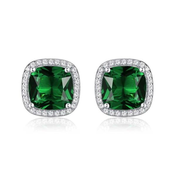 925 Sterling Silver Cushion Shaped Green Halo Stud Earrings for Women - namana.london