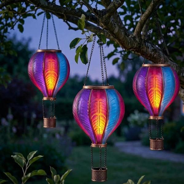 Mini Aurora Flaming Balloon Garden Light Solar Hanging Lantern Warm White LED