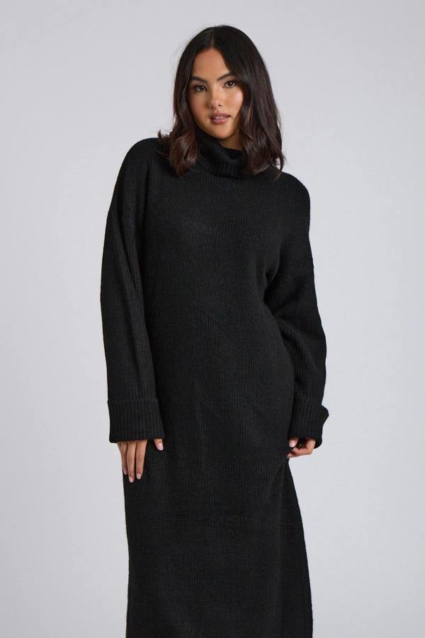 Urban Bliss Black Roll Neck Midi Dress