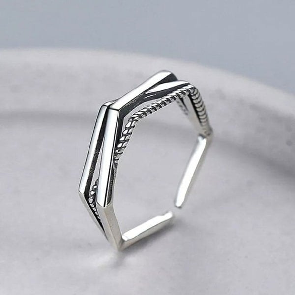 925 Sterling Silver Geometric Hexagon Ring