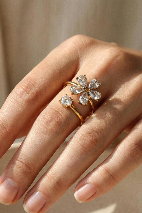 ARIIRA Finlay Gold Tone Crystal Flower Open