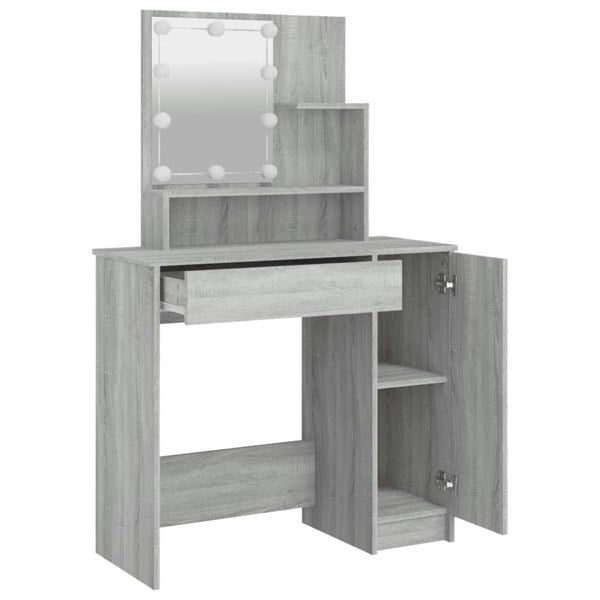 Berkfield Dressing Table with LED Grey Sonoma 86.5x35x136 cm