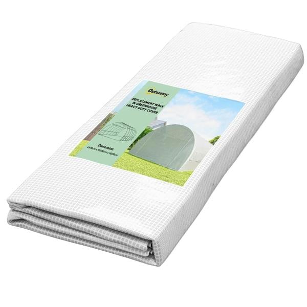 White PE greenhouse replacement cover with textured mesh and folded bottom edge