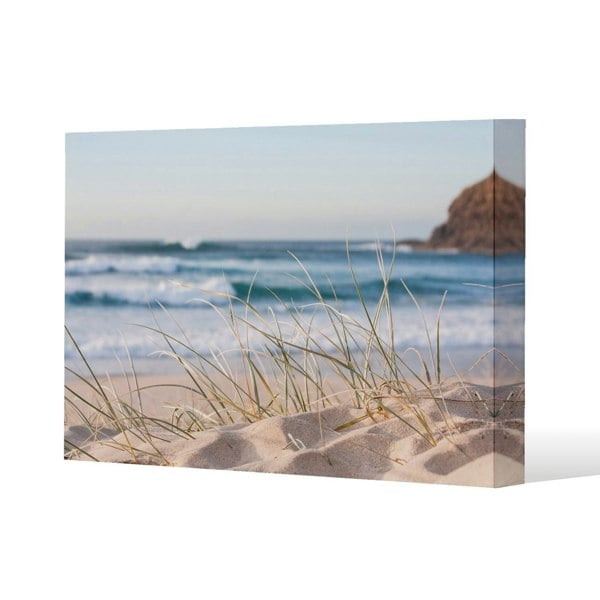 Benjamin Tate Design dune grass in Australia with turquoise surf waves of the pacific ocean Slim Style Canvas Print  50x60cm , 15mm Slim Real wood.