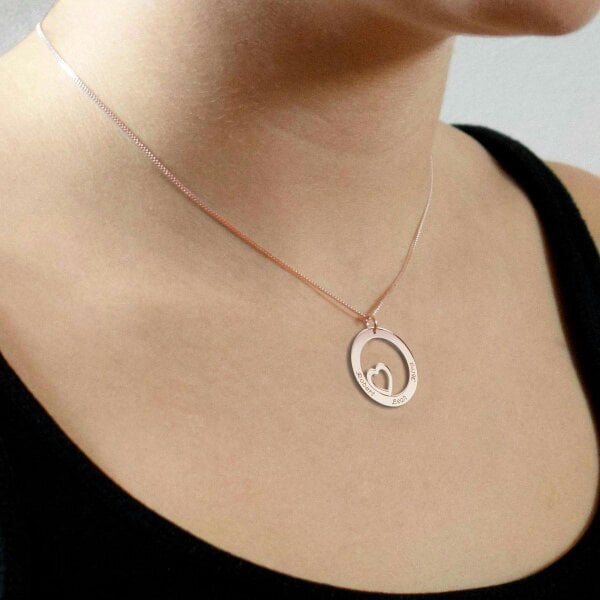 Christopher James of London 9ct Rose Gold Plated Heart Disc Personalised Necklace